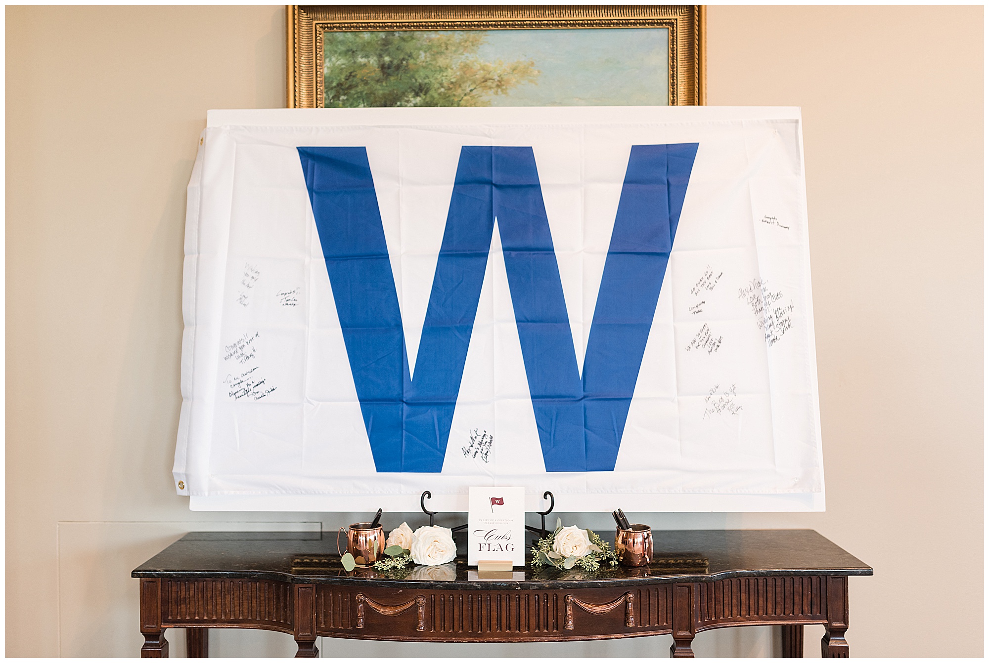 Chicago Cubs flag for guest to sign.