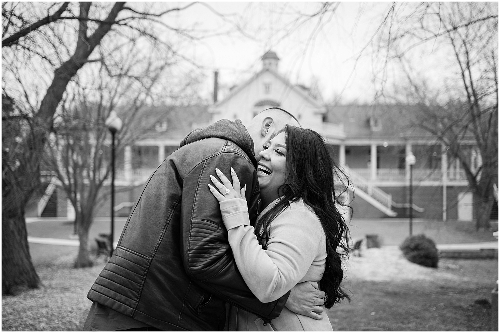 Black and white Engagement Session at Lords park pavilion