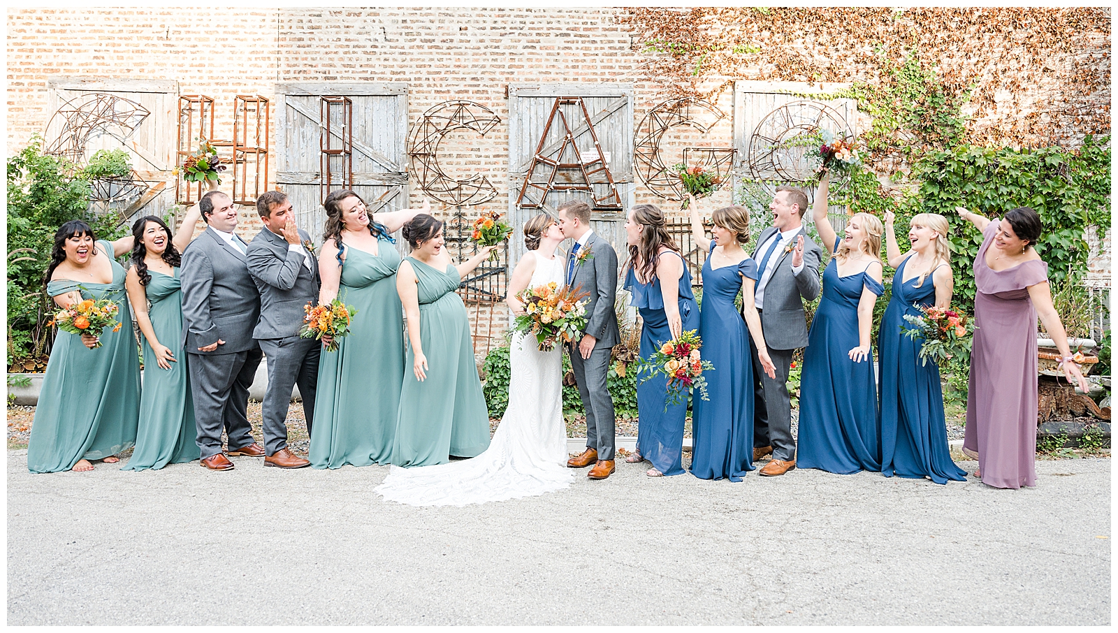 Bridal Party outside Chicago Sign at Salvage One 
