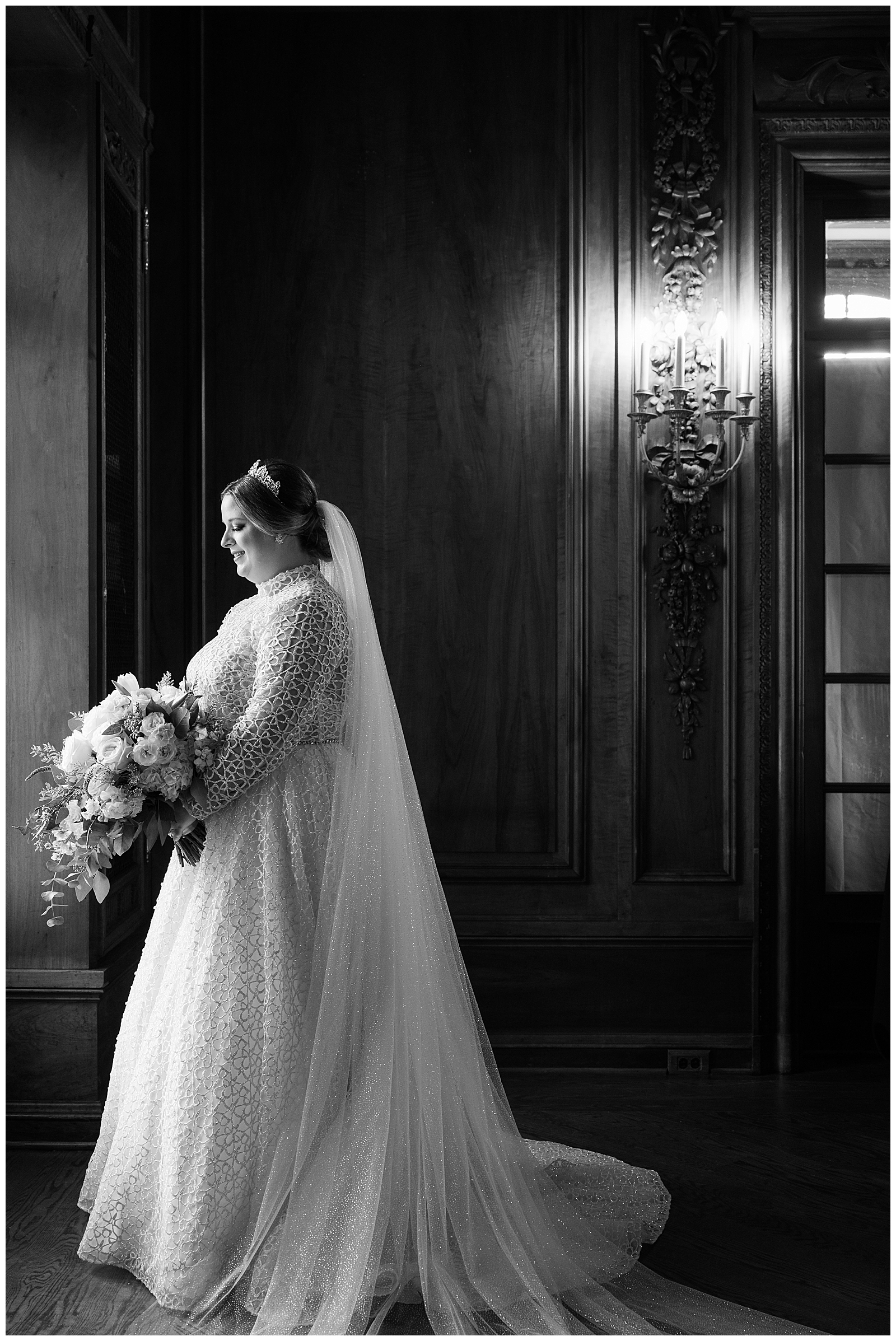 Black and White Bridal Portrait The Armour House at Lake Forest Academy