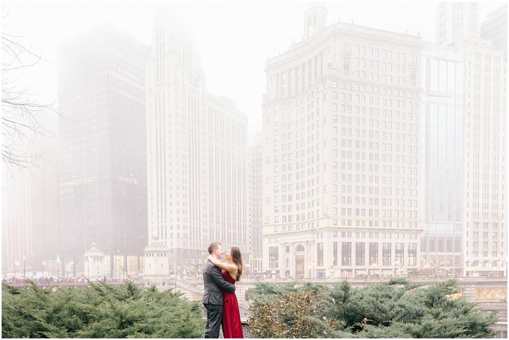 Chicago Foggy downtown engagement
