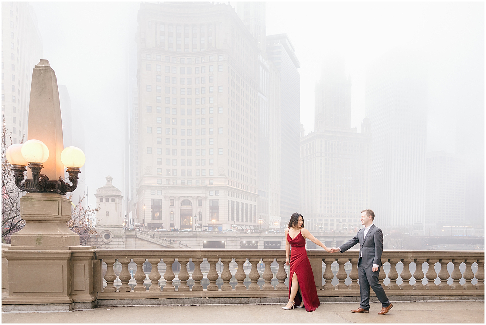 Chicago Foggy Downtown Engagement